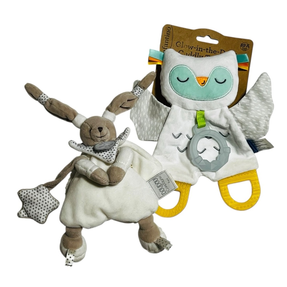 Adorable Plush Bunny and‎ Owl Teether Set and lovey